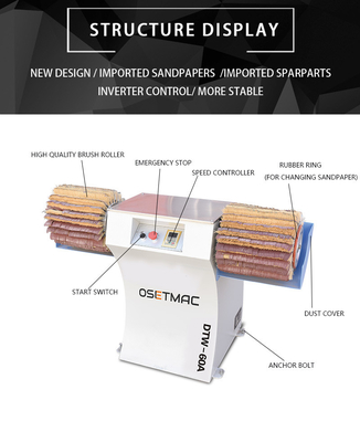 1240mm 610mm 880mm DTW-60A OSETMAC Two Rollers Manual Brush Sanding Machine For Wood MDF Plywood Polishing