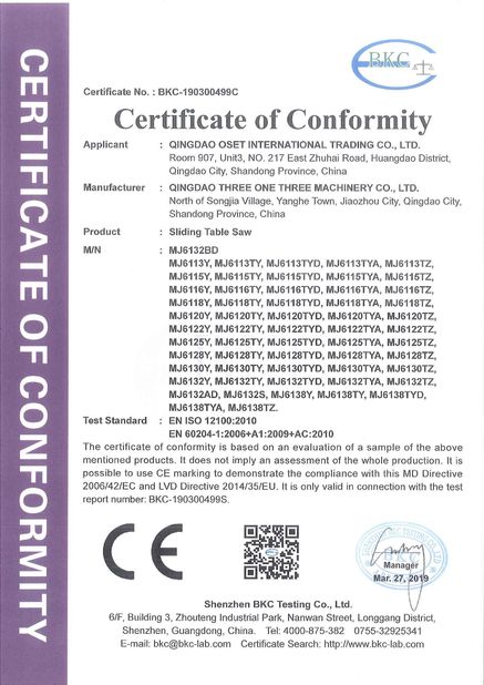 China QINGDAO OSET INTERNATIONAL TRADING CO., LTD. certification